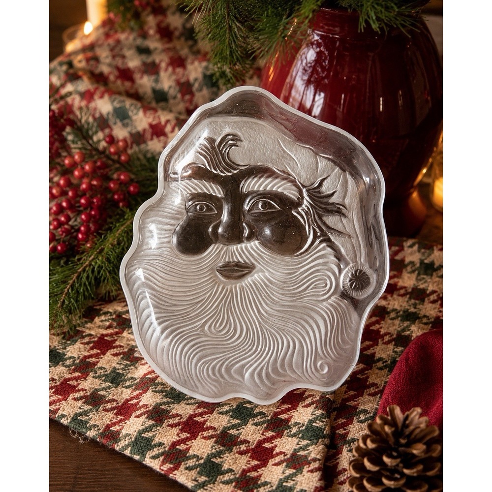 Christmas Santa Claus Face Frosted Glass‎ Serve Plate 8.5" VTG Holiday Cookies